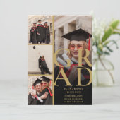 Invitation Collage de photos noir et or Fête de fin d'études (Debout devant)