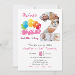 Invitation collage de photos pour le 2ème anniversaire numéro