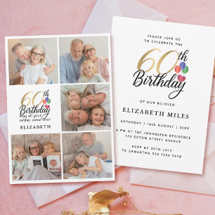 Invitation Collage de photos pour les 60 ans avec typographie