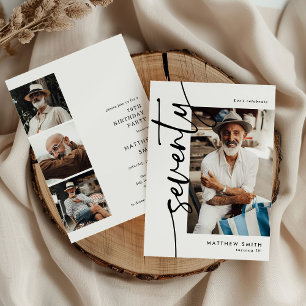 Invitation Collage de photos Script Soixante-dix 4 pour 70e a