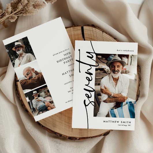Invitation Collage de photos Script Soixante-dix 4 pour 70e a