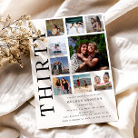 Invitation Collage de trente photos pour une fête d'anniversa<br><div class="desc">Célébrez le grand 3-0 dans le style ! Faites de cet anniversaire un événement inoubliable avec une invitation inoubliable. Voici la façon parfaite d'inviter vos amis et votre famille à votre fête d'anniversaire des 30 ans - une invitation moderne pour les trente ans comportant 9 de vos photos préférées, avec...</div>