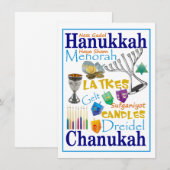 Invitation Collage des mots de Chanukah (Devant / Derrière)