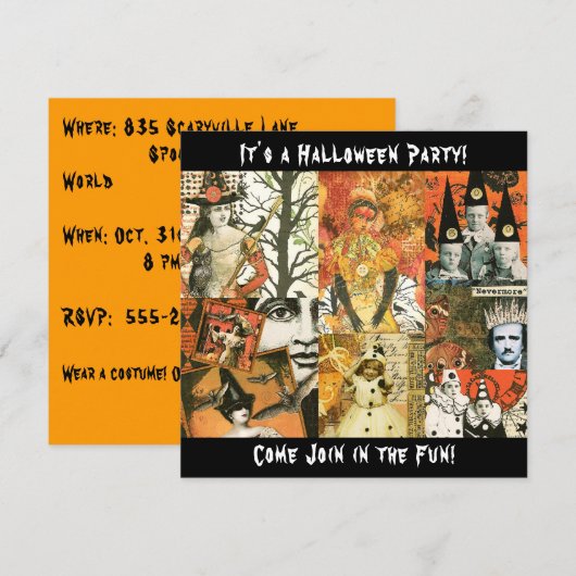 Invitation Collage Halloween vintage (Devant / Derrière)