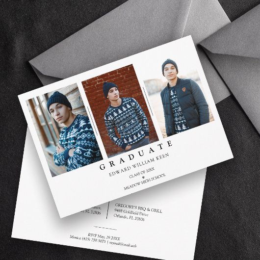 Invitation Collage minimaliste 3 Photos Diplôme