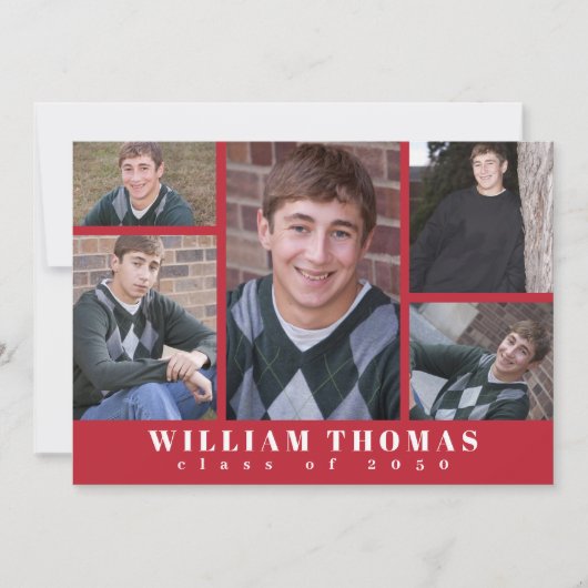 Invitation Collage multi-photo de grade Cardinal Red QR Code (Devant)