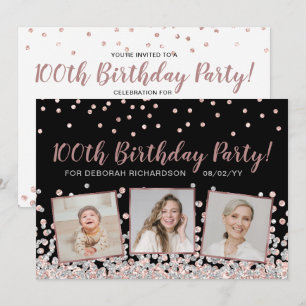 Invitation Collage Photo Argent Or Rose 100e Anniversaire