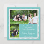 Invitation Collage photo bleu turquoise Enregistrer la date (Devant)