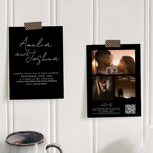 Invitation Collage photo Calligraphie avec code QR dans