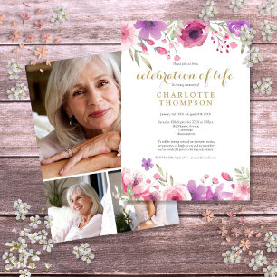 Invitation Collage photo Célébration de la vie Floral Funérai