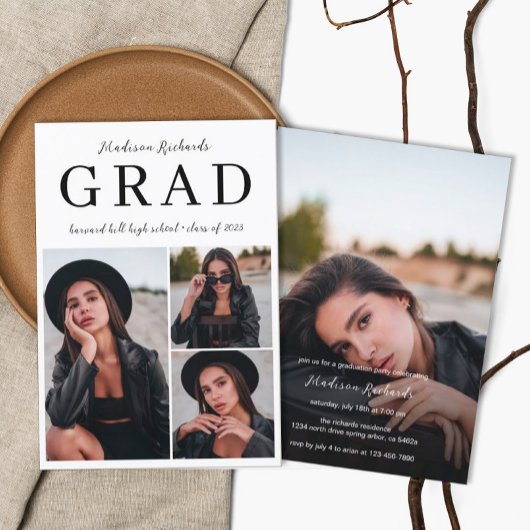 Invitation Collage photo classique simple Graduation