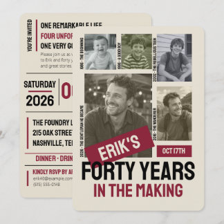 Invitation Collage photo de 40 ans de réalisation pour 40e an