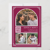 Invitation Collage photo de code QR monogramme mariage magent (Dos)