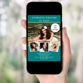 Invitation Collage photo de fête d'anniversaire vert sarcelle