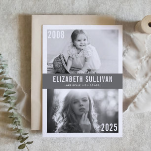 Invitation Collage photo de remise de diplôme gris Then et No