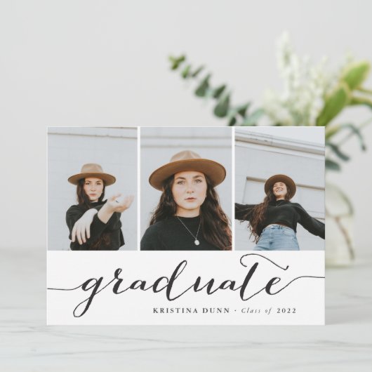 Invitation Collage photo de script noir | Diplôme (Debout devant)