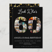 Invitation Collage photo élégant noir pour les 60 ans  (Devant / Derrière)