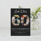 Invitation Collage photo élégant noir pour les 60 ans (Debout devant)