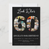 Invitation Collage photo élégant noir pour les 60 ans (Devant)