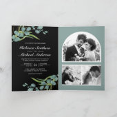 Invitation Collage photo eucalyptus code QR mariage noir (Intérieur)