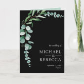 Invitation Collage photo eucalyptus code QR mariage noir (Devant)