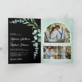 Invitation Collage photo eucalyptus code QR mariage noir (Intérieur)