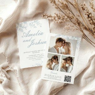 Invitation Collage photo FloraL français élégant avec code QR