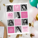 Invitation Collage photo Modern Pink 40e anniversaire<br><div class="desc">Invitations contemporaines à la fête du 40e anniversaire avec un collage photo moderne,  de mignons carrés roses,  et un modèle texte élégant pour vous de personnaliser avec vos propres informations de célébration.</div>