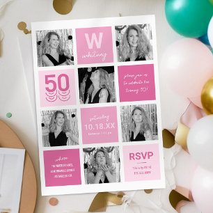 Invitation Collage photo Modern Pink 50e anniversaire