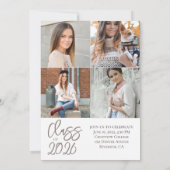 Invitation Collage Photo Moderne Argent Script Diplômé (Dos)
