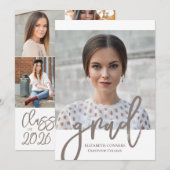 Invitation Collage Photo Moderne Argent Script Diplômé (Devant / Derrière)