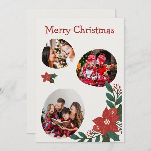 Invitation Collage photo moderne de Noël rouge et vert (Devant / Derrière)