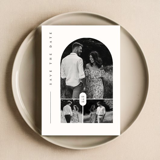 Invitation Collage photo moderne noir & blanc Enregistrer la 