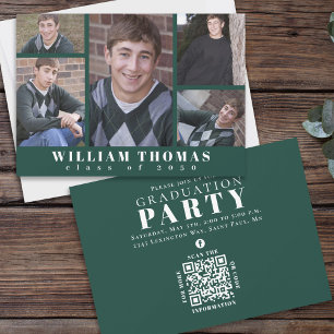 Invitation Collage photo multi-diplôme Dark Green QR Code