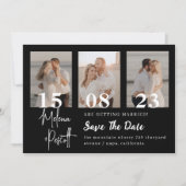 Invitation Collage photo noir délicat Enregistrer la date (Devant)