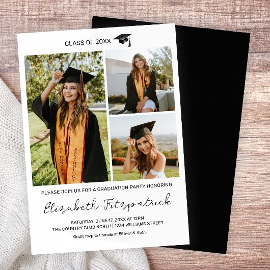 Invitation Collage photo noir et blanc Graduation