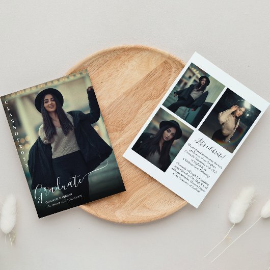 Invitation Collage photo noir et blanc moderne Graduation