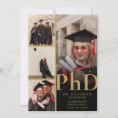 Invitation Collage photo noir et or Fête de doctorat (Devant)