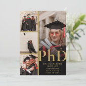 Invitation Collage photo noir et or Fête de doctorat (Debout devant)