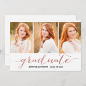Invitation Collage photo rose Gold Script | Fête de l'obtenti (Devant / Derrière)