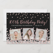 Invitation Collage photo rose Gold Silver 100e anniversaire (Devant)
