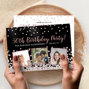 Invitation Collage photo rose Gold Silver 50e anniversaire