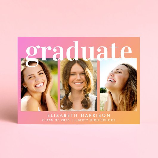 Invitation Collage photo tendance Pink Orange Graduation Part