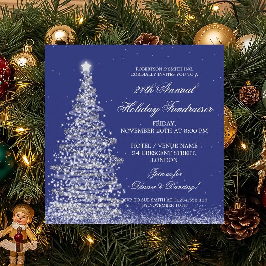 Invitation Collecte de fonds de vacances Gala Silver Navy Blu