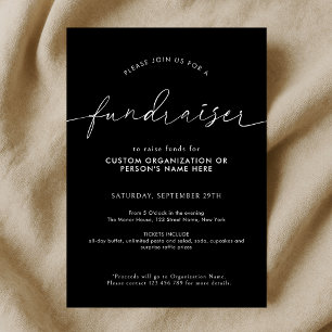 Invitation Collecte de fonds Script Minimaliste Noir et Blanc
