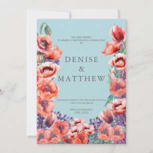 Invitation Collection de coquelicots avec fond bleu en sucre