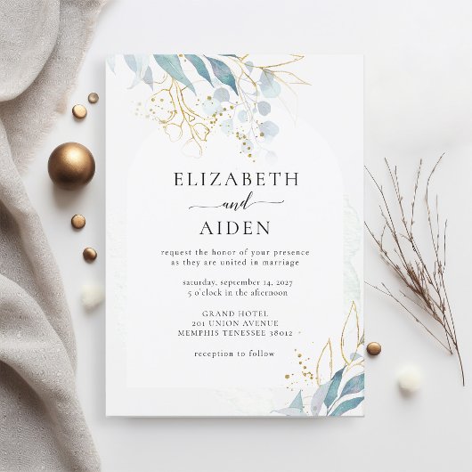 Invitation Collection de Mariages Bleu Or (Imiter) Blanc