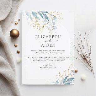 Invitation Collection de Mariages Bleu Or (Imiter) Blanc