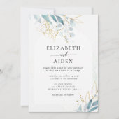 Invitation Collection de Mariages Bleu Or (Imiter) Blanc (Devant)