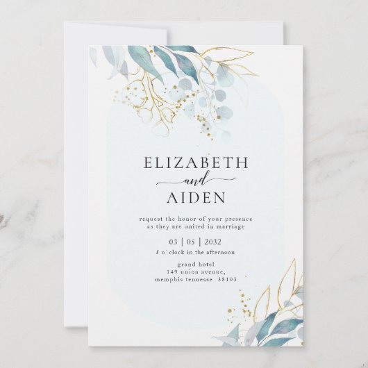 Invitation Collection de Mariages Bleu Or (Imiter) Blanc (Devant)
